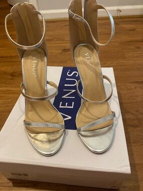 VENUS Metallic Silver Strappy Stiletto Sandals
